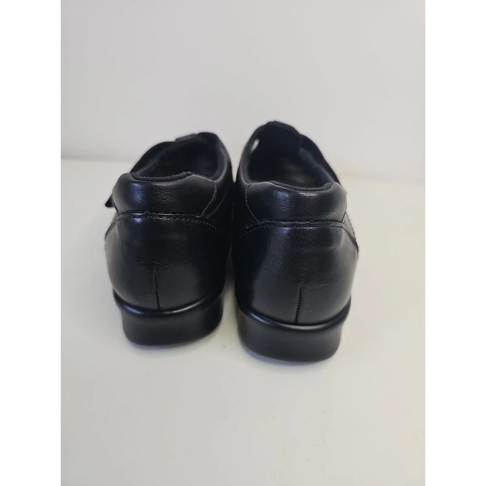 Womens SAS USA Roamer Black Leather Comfort Shoes Loafer Wedge T-Strap Wedge 8.5